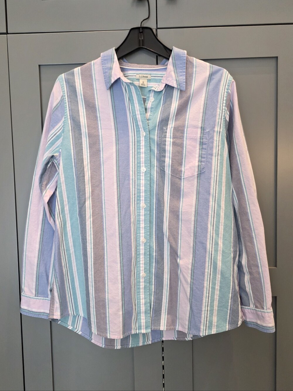 L.L.Bean Women’s M Multicolor Stripe Organic Cotton Button Down Shirt Preppy